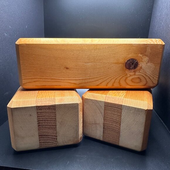 Vintage Wooden Tealight Candle Holders Set Of 3 Handcrafted Solid Wood Rustic De - Picture 4 of 7